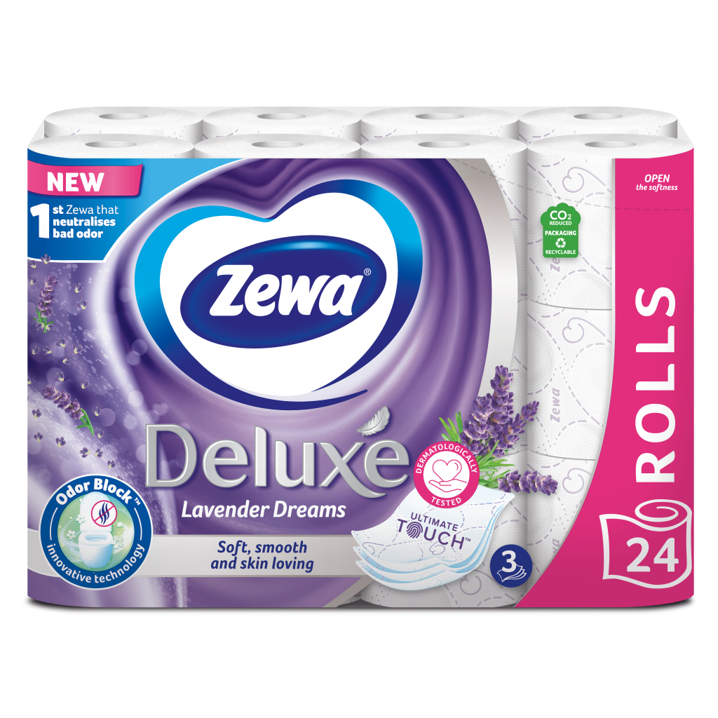 Туалетний папір Zewa Deluxe Лаванда 3 шари 24 рулони (7322541184944) - зображення 1