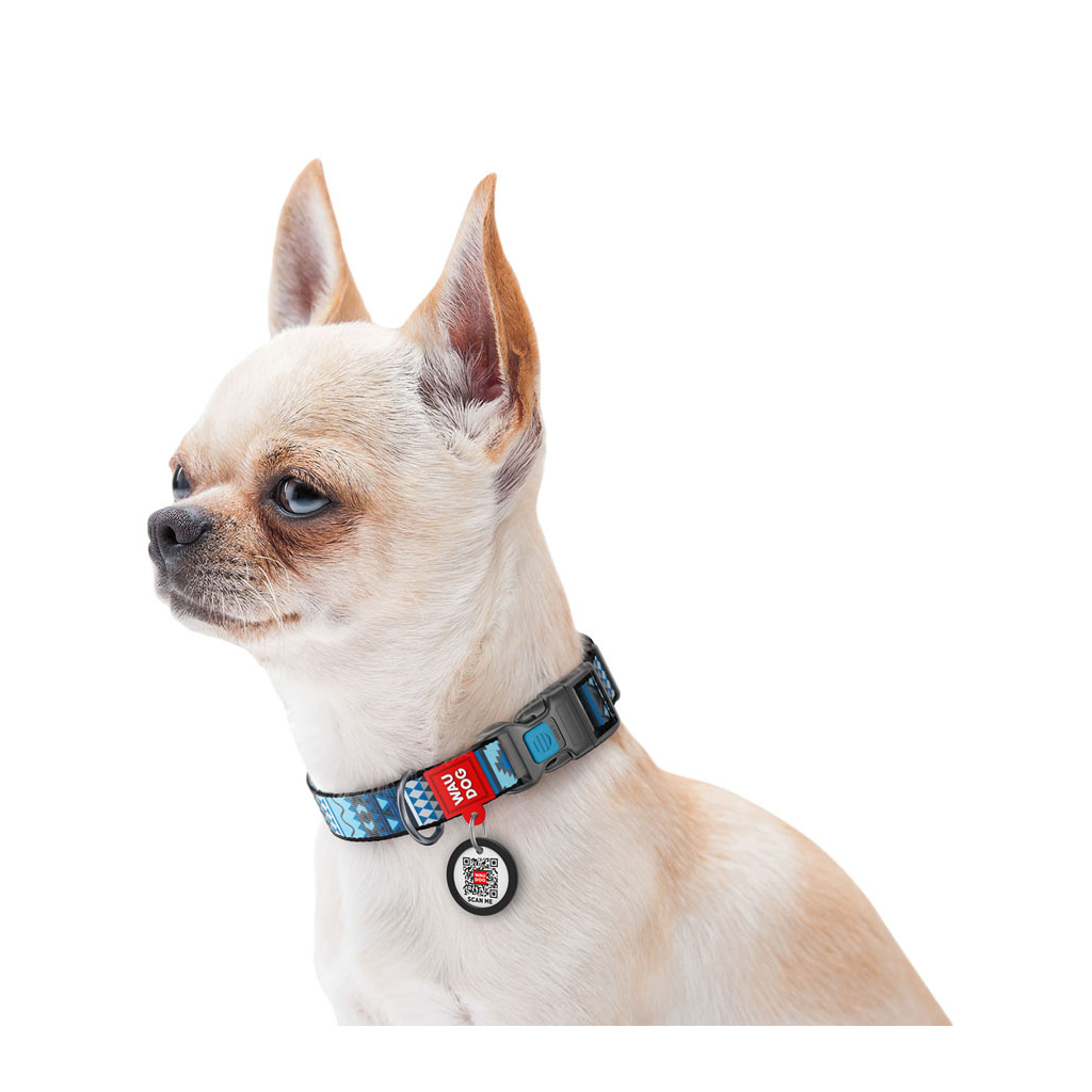 Нашийник для тварин WAUDOG Nylon з QR паспортом "Етно синій" пластиковий фастекс M (4583) - зображення 3