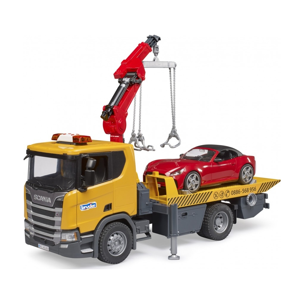 Спецтехніка Bruder Евакуатор Scania Super 560R з краном-маніпулятором та автомобіль Roadster (03552) - зображення 6
