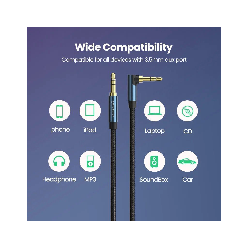 Кабель мультимедійний 3.5mm M to 3.5mm M 1.5m 90° corner AV112 blue Ugreen (60180) - picture 3