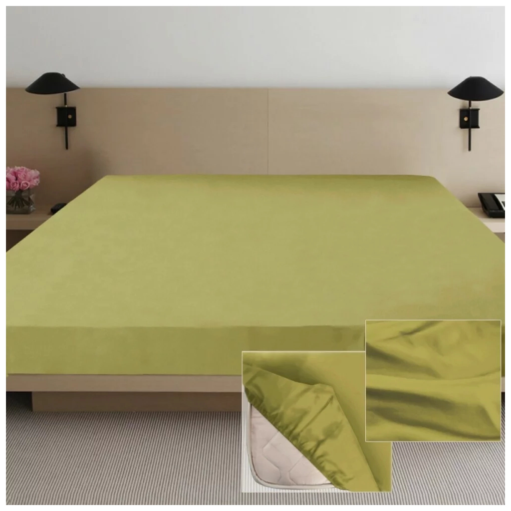 Простирадло Ярослав на гумці сатин 05 оливковий 200х180х20 (38282) - зображення 1