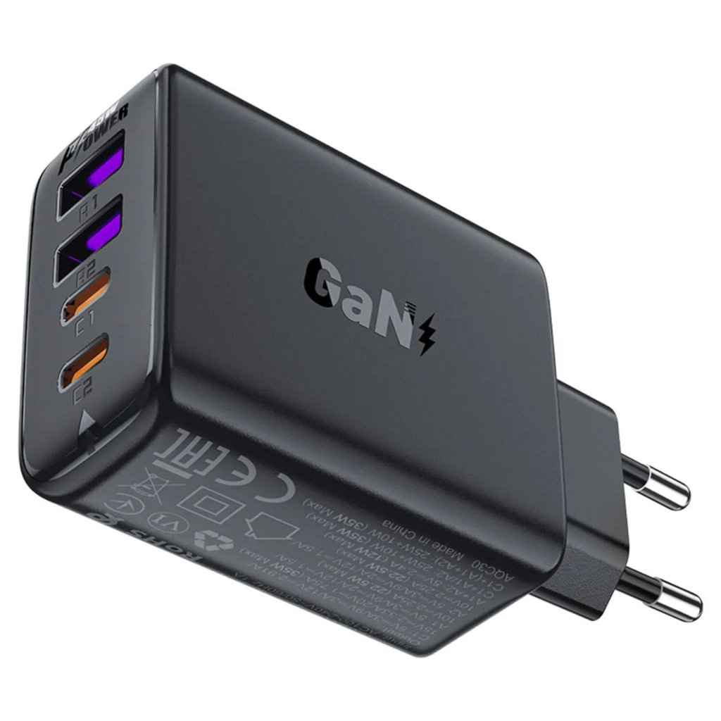 Зарядний пристрій Acefast 4xUSB 45W (2xUSB-C+2xUSB-A) Gan A61 Fast Charger Black (6974316282754) - зображення 3