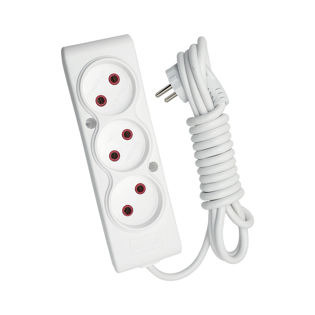 Мережевий подовжувач TECCO 5м 3 поста white (8681277841323) - зображення 1