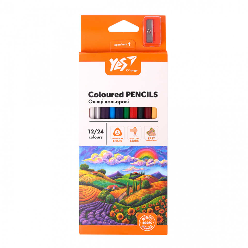 Олівці кольорові Yes Orange Line 12/24 кольорів з точилкою (290755) - изображение 3