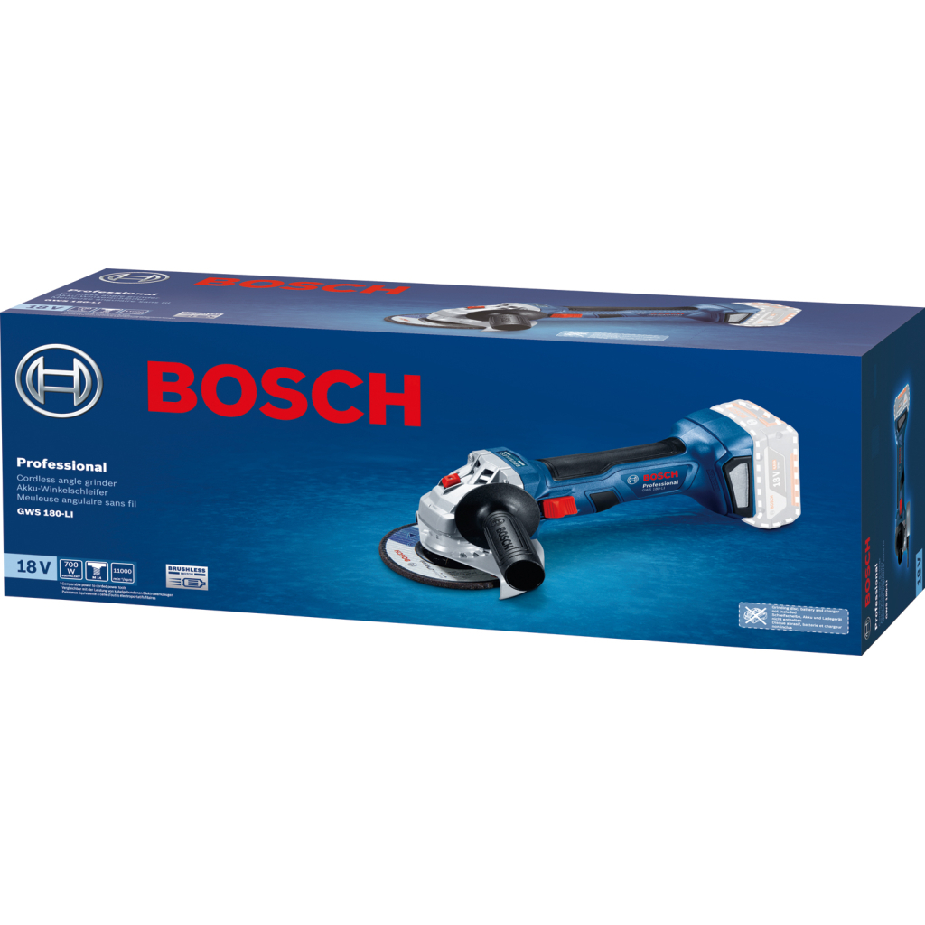 Шліфувальна машина Bosch GWS 180-LI, акум., 18В, 125мм, М14, 1,6кг (без АКБ та ЗП) (0.601.9H9.020) - зображення 2