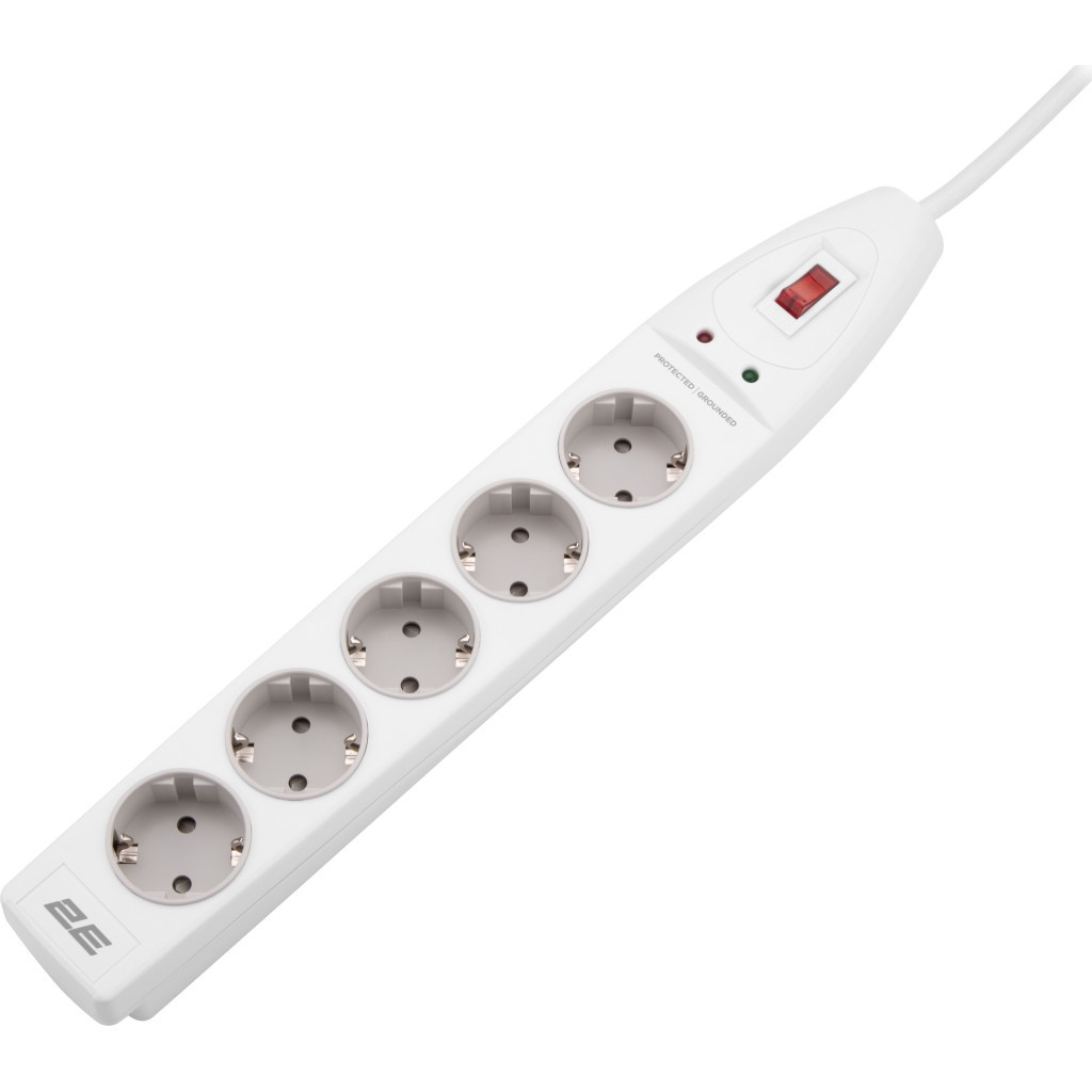 Мережевий фільтр живлення 2E 5XSchuko, 3G*1.5мм, 2м, white (2E-SP515M2WH) - зображення 3
