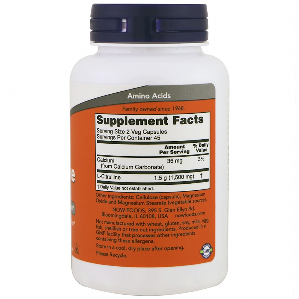 Амінокислота Now Foods L-Цитруллин 750мг, L-Citrulline, 90 капсул (NOW-00083) - зображення 2