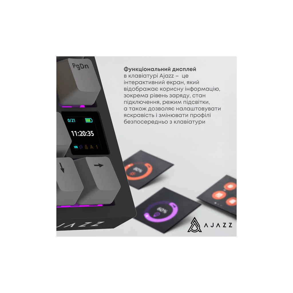 Клавіатура Ajazz AK820 Pro Flying Fish Switch Purple RGB USB/Wireless/Bluetooth UA Purple (AK820PRO-FF-PWB) - зображення 9