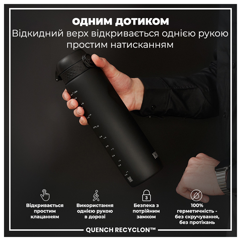 Пляшка для води ION8 OneTouch 1000 мл BPA Free, Black (I8RF1000BLK) - зображення 2