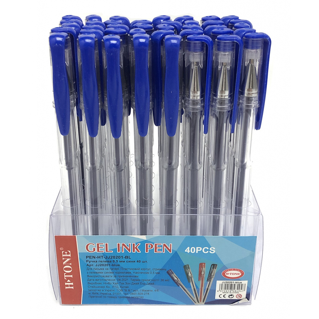 Ручка гелева H-Tone 0,5 мм, синя, уп. 40 шт. (PEN-HT-JJ20201-BL) - зображення 2