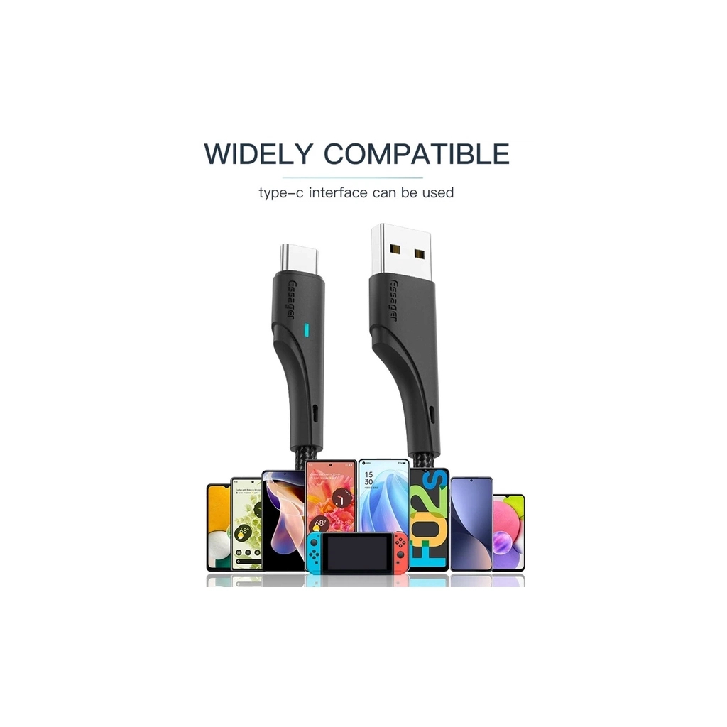 Дата кабель USB 2.0 AM to USB-C 1.0m 3A black Essager (EXCT-LS01) - зображення 4