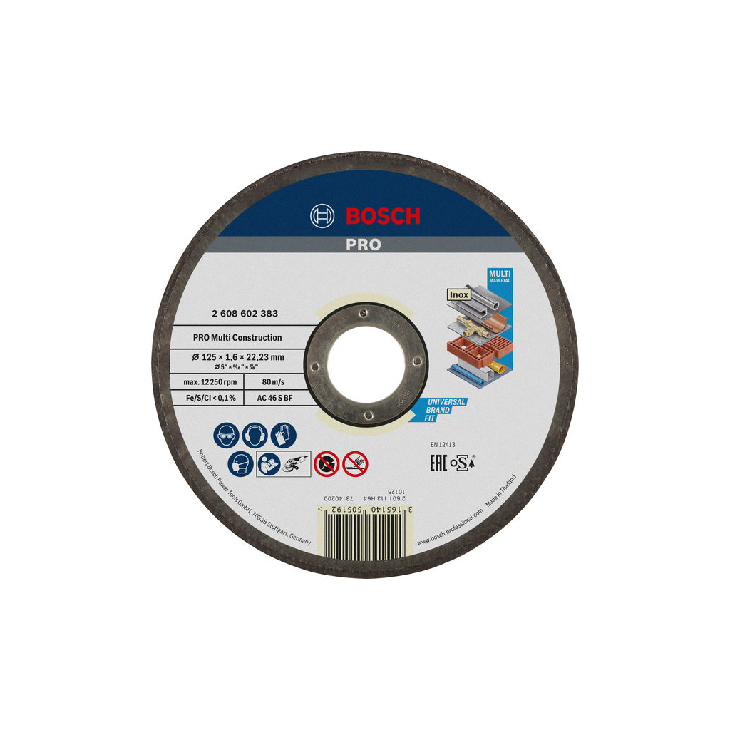 Круг відрізний Bosch Multi Construction прямий 125х1.6мм (2.608.602.383) - зображення 1