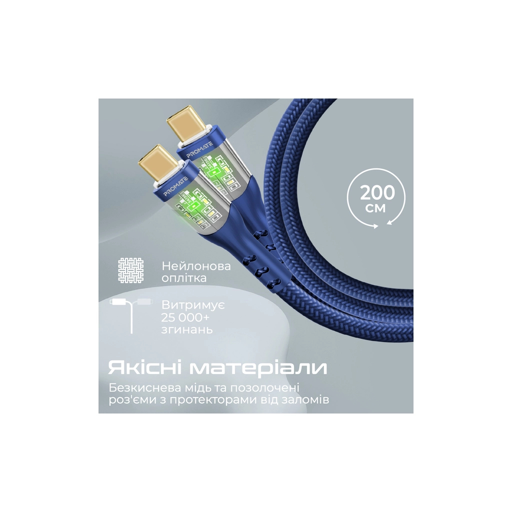 Дата кабель USB-C to USB-C 2.0m Promate (transline-cc200.navy) - зображення 7