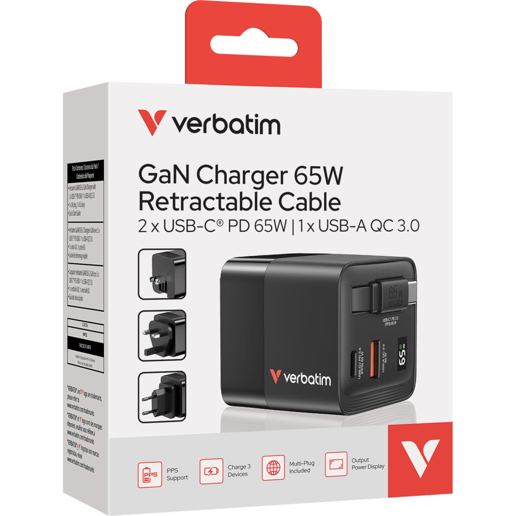 Зарядний пристрій Verbatim GaN 65 W 2 ports (USB-C/1xUSB-A) (32217) - зображення 3