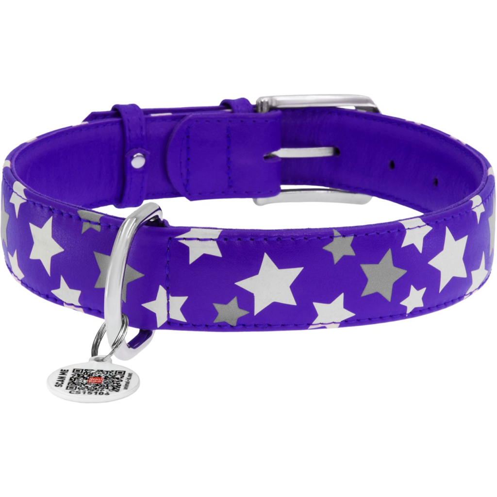 Нашийник для тварин WAUDOG Glamour з QR паспортом "Зірочка" S Ш 20 мм Д 30-39 см фіолетовий (35869) - зображення 3