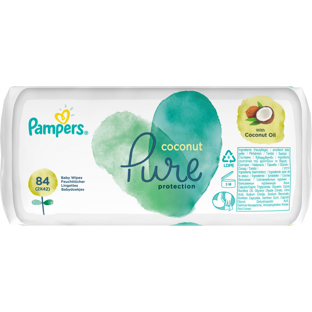 Дитячі вологі серветки Pampers Pure Coconut 84 шт (8001841708874) - зображення 3
