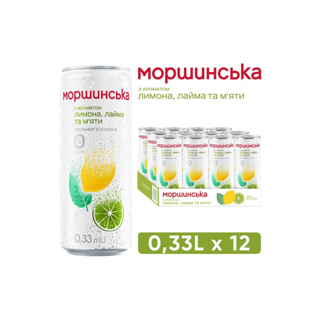 Мінеральна вода Моршинська з ароматом Лимон-Лайм-М'ята 0.33 газ ж/б (4820017002387) - изображение 1