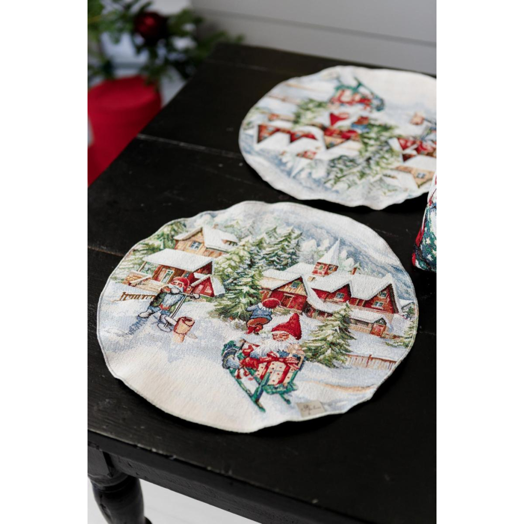 Серветка на стіл Прованс гобеленова з велюром Снігова зима D 35см (036442) - зображення 6