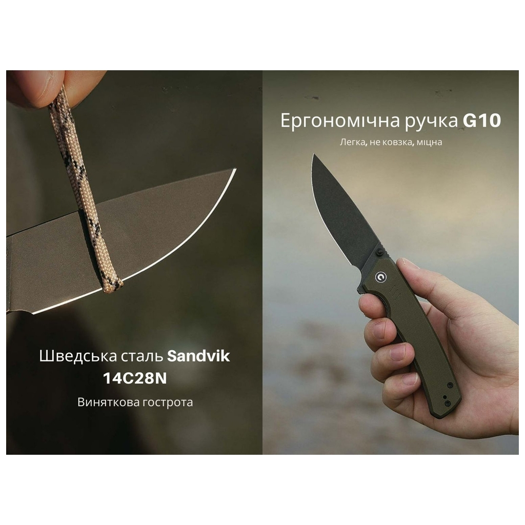 Ніж Civivi Merit, Green G10, Darkwash (C24012-2) - зображення 10