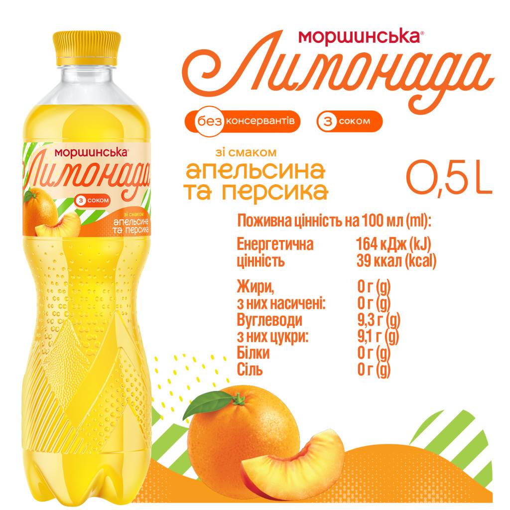 Напій Моршинська соковмісний Лимонада зі смаком Апельсин-Персик 0.5 л (4820017002745) - изображение 5