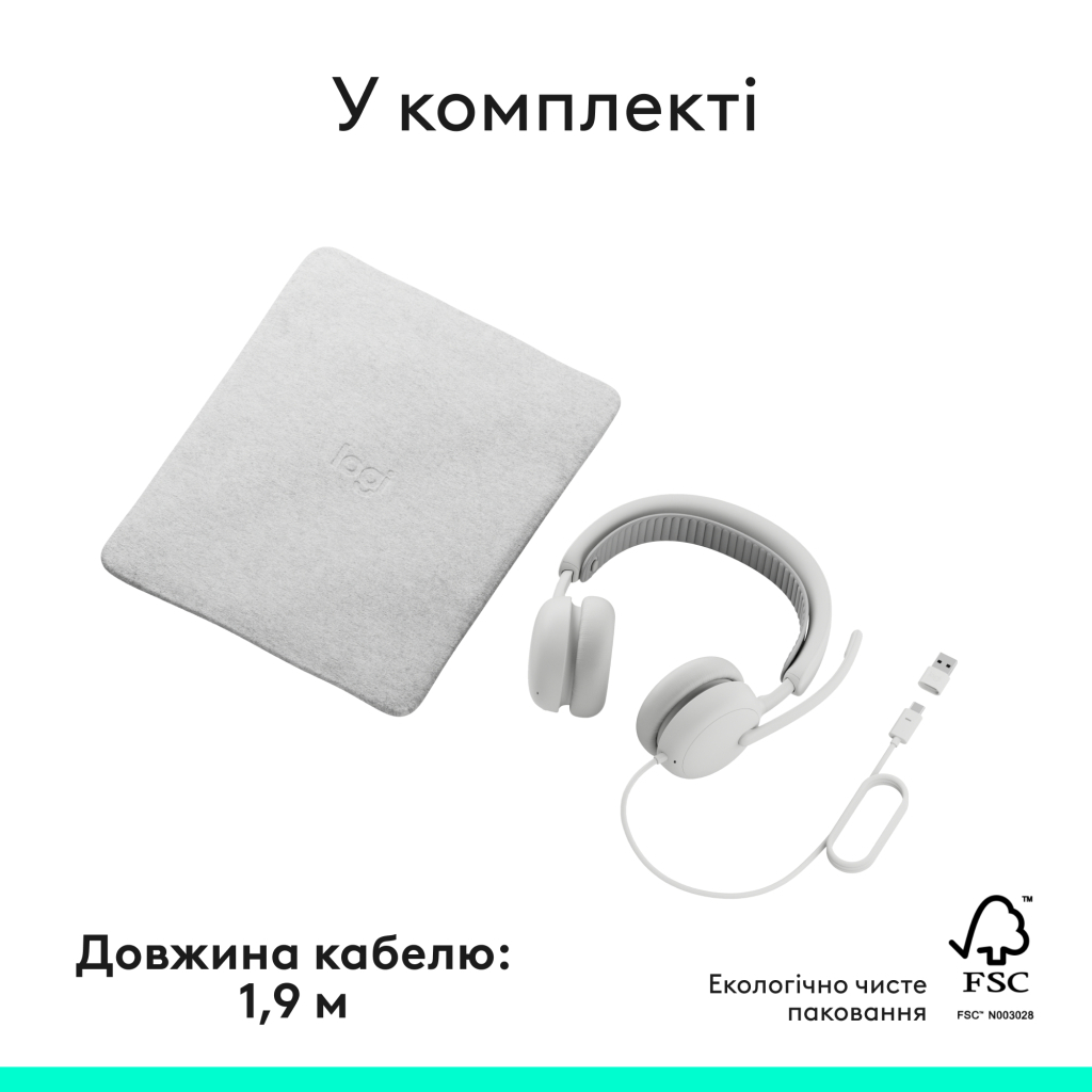 Навушники Logitech Zone Wired 2 USB White (981-001621) - зображення 10