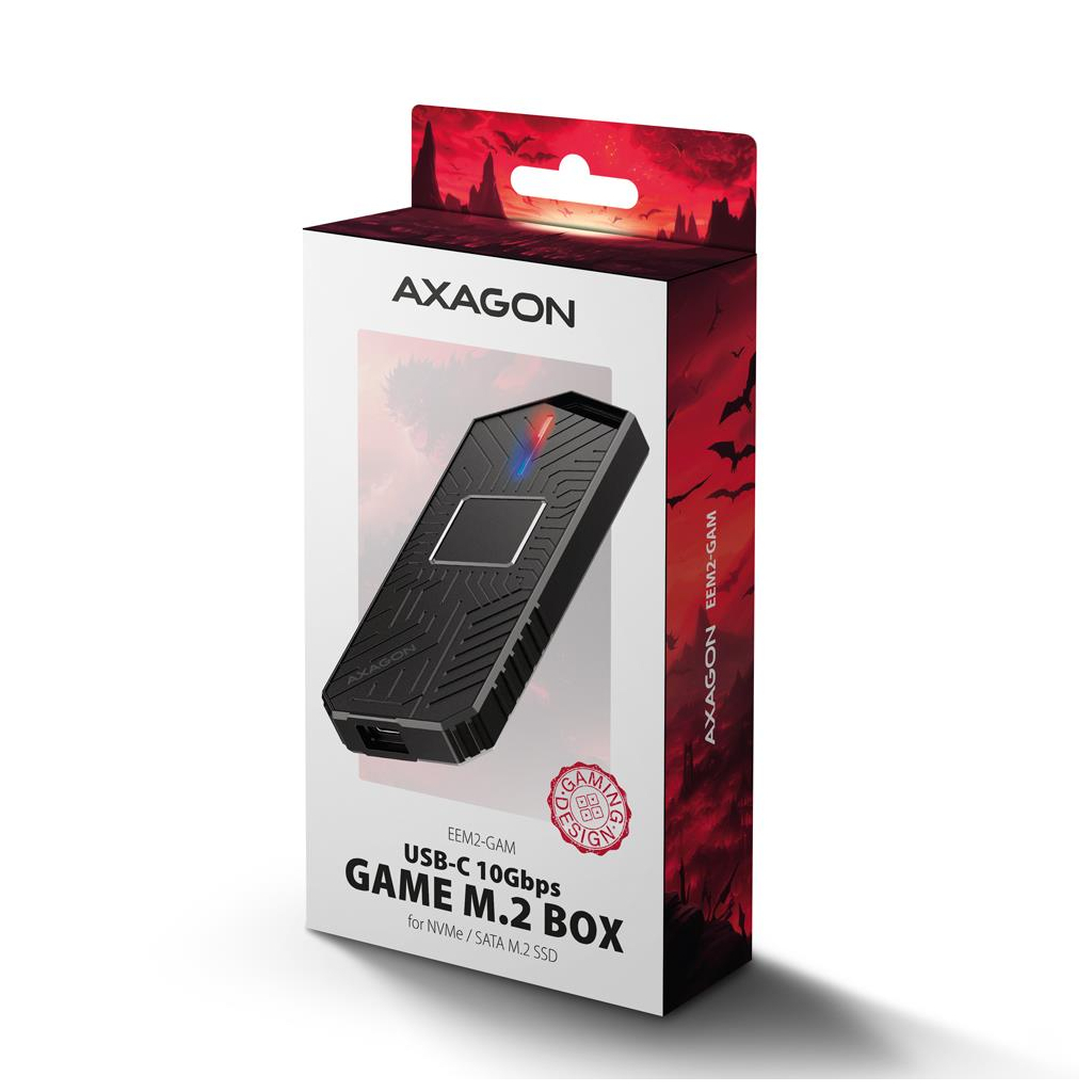 Кишеня зовнішня AXAGON USB-C 10Gbps metal box for M.2 NVMe & SATA SSD GAME (EEM2-GAM) - зображення 3