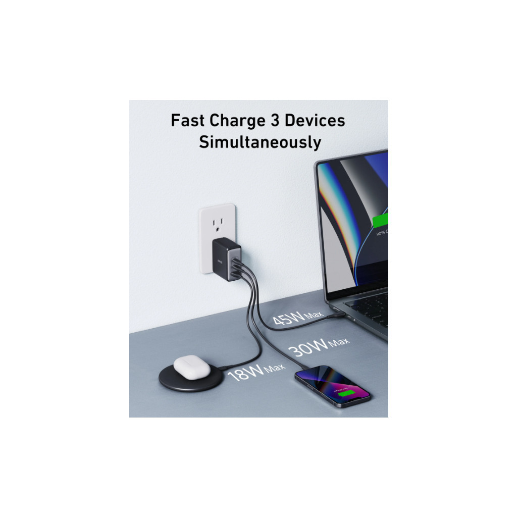 Зарядний пристрій Anker PowerPort 736 Nano II - 100W 2xUSB-C PD 1xPIQ GaN Black (A2145G11) - зображення 2