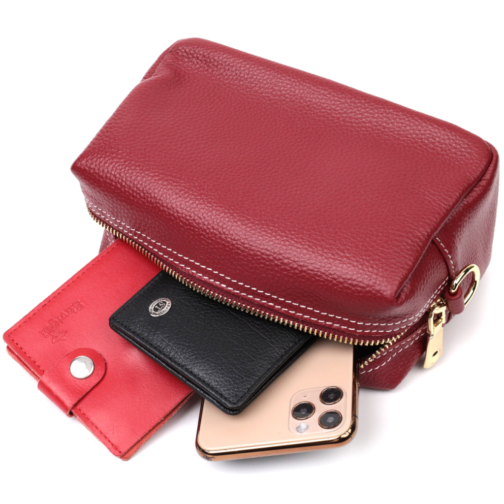 Сумка Vintage Жіноча з двома ременями з натуральної шкіри Бордова (22274) - зображення 7