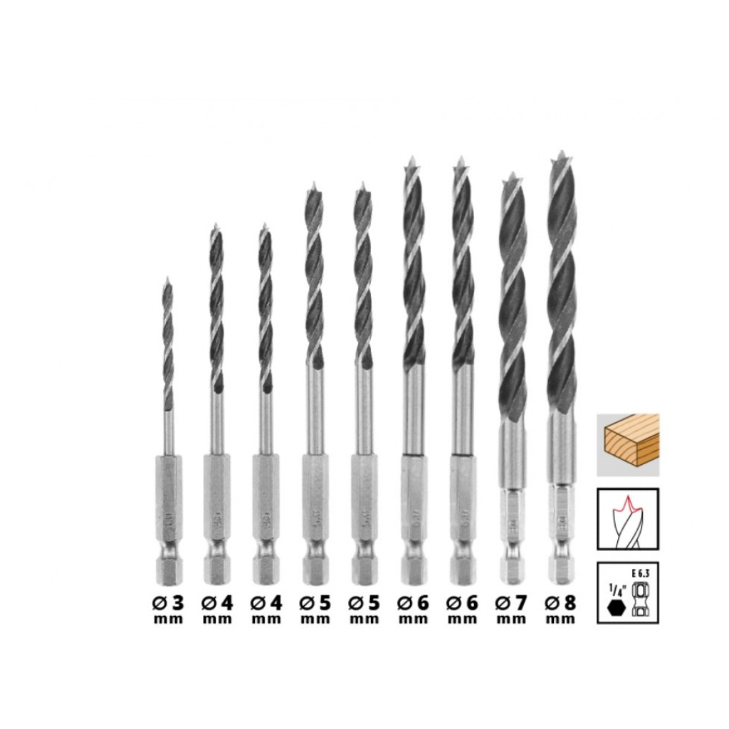 Набір свердл Einhell по дереву 10шт, 3-8мм, кейс (108733) - зображення 4