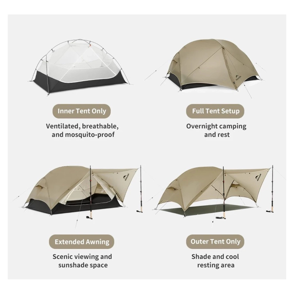 Намет Naturehike надлегкий двомісний Mongar CNK2550WS016, 15D, сiрий (6927595770504) - зображення 11