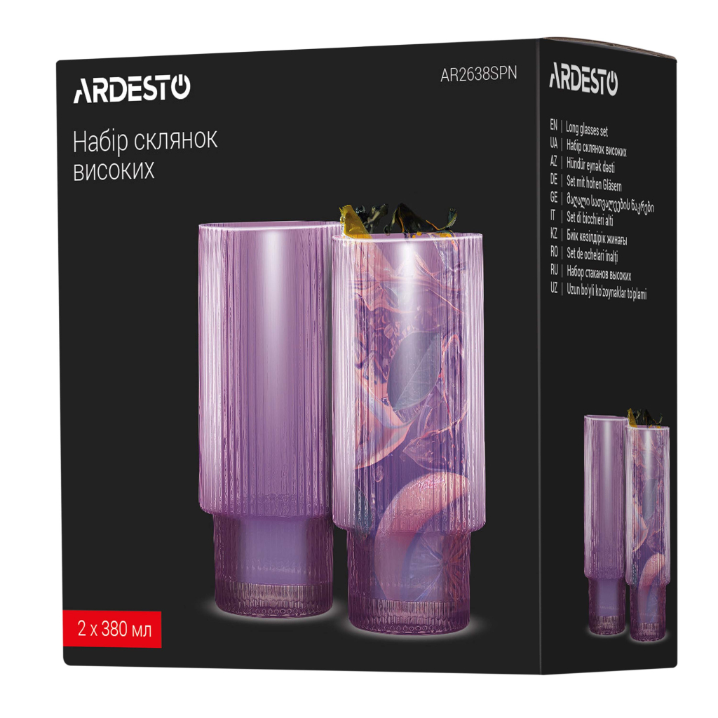 Набір склянок Ardesto 380мл, 2шт, скло, рожевий (AR2638SPN) - зображення 7