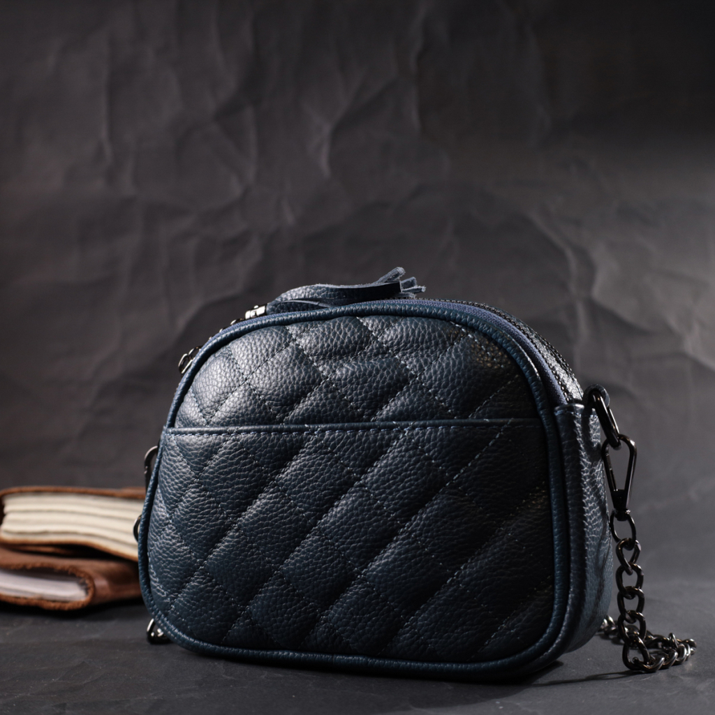 Сумка Vintage Жіноча стьобана з м'якої натуральної шкіри Синя (22327) - зображення 7