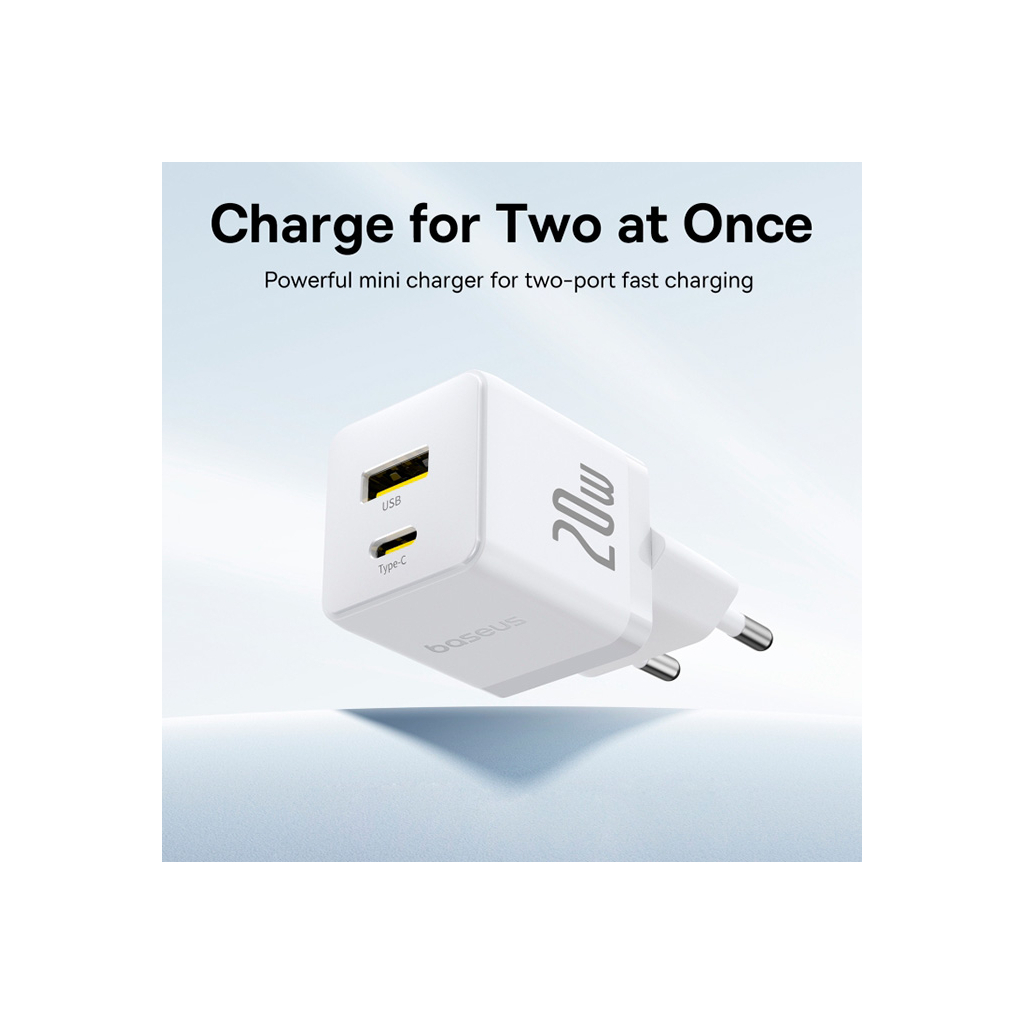 Зарядний пристрій Baseus Palm Fast Charger C+U 20W moon white (P10111608213-00) - зображення 6