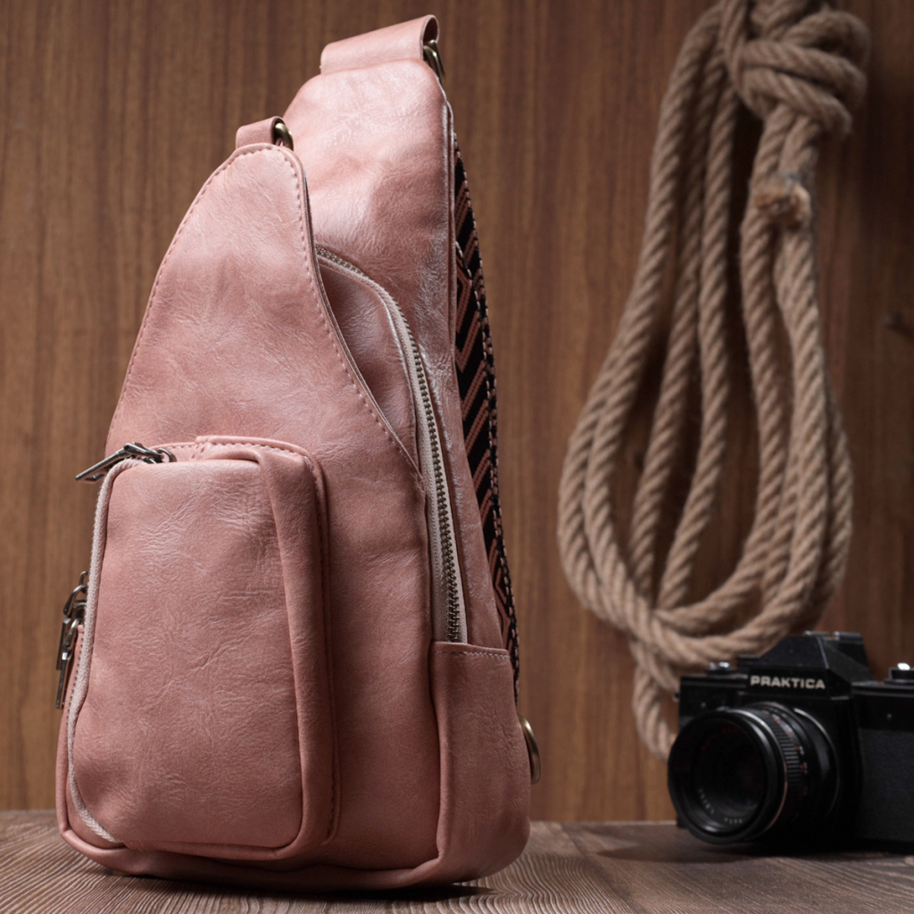 Сумка Vintage Жіноча з акцентом на текстильну лямку з гладкої екошкіри Рожева (22772) - зображення 9