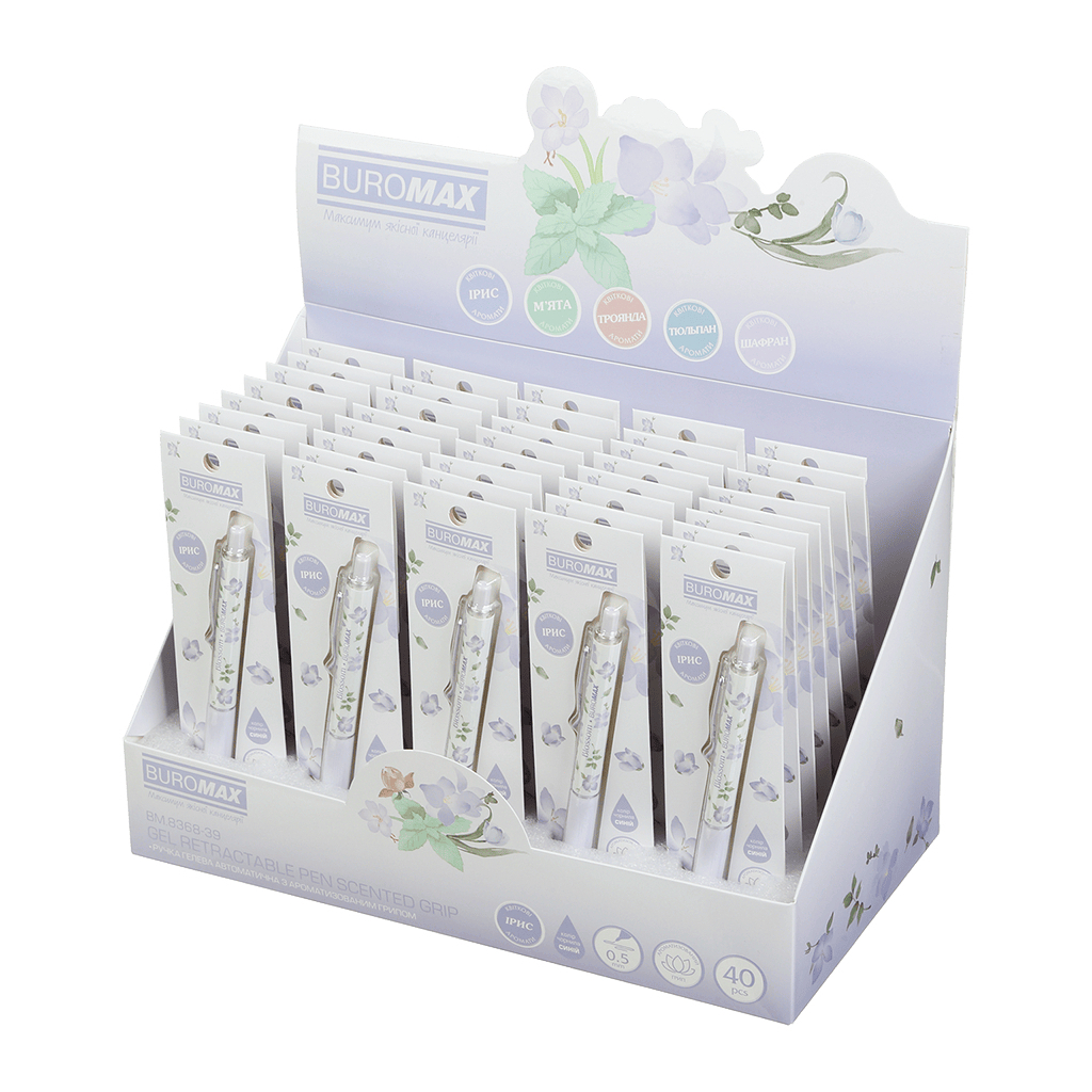Ручка гелева Buromax автоматична BLOSSOM, 0.5 мм, ароматний грип, Ірис, сині чорнила, в блістері (BM.8368-39) - зображення 3
