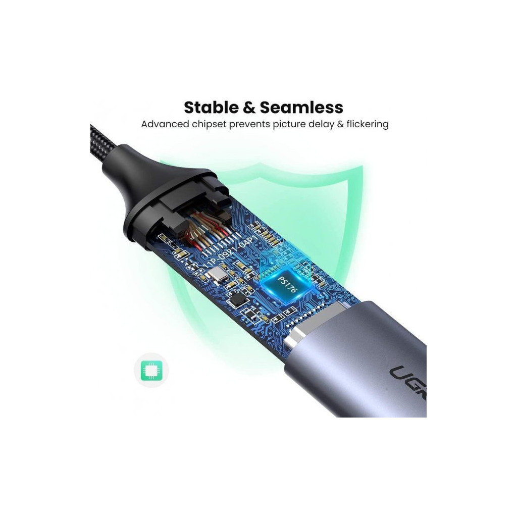 Перехідник USB2.0 Type C to HDMI V2.0 4K60Hz 10cm CM297 gray Ugreen (70444) - зображення 2