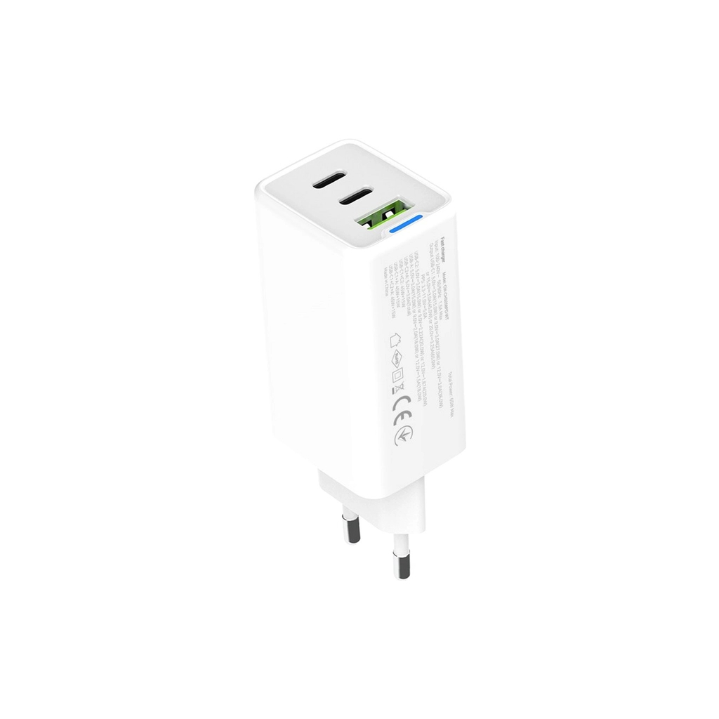 Зарядний пристрій ColorWay GaN Mini 65W PD Port PPS USB (USB-2C1A) white (CW-CHS058PD-WT) - зображення 3