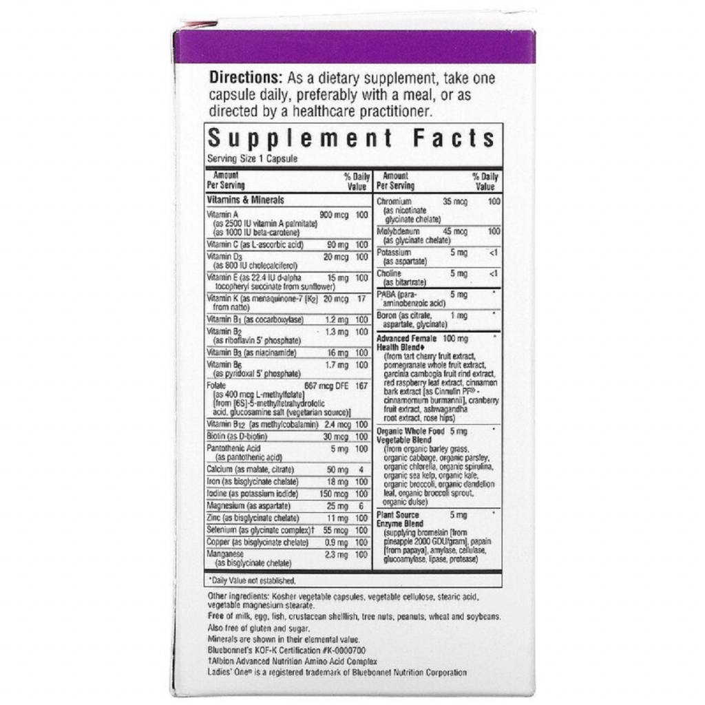 Вітамінно-мінеральний комплекс Bluebonnet Nutrition Комплекс Вітамінів Для Жінок, Ladies' ONE, Whole Food-Based (BLB0135) - зображення 2