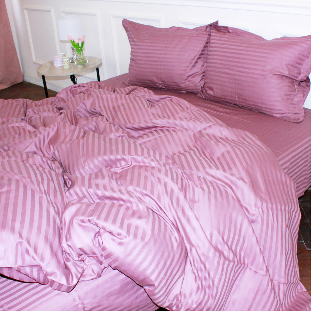 Постільна білизна MirSon Satin Stripe 30-0008 Smoky Pink 2х143х210 сімейний (2200005250327) - зображення 2