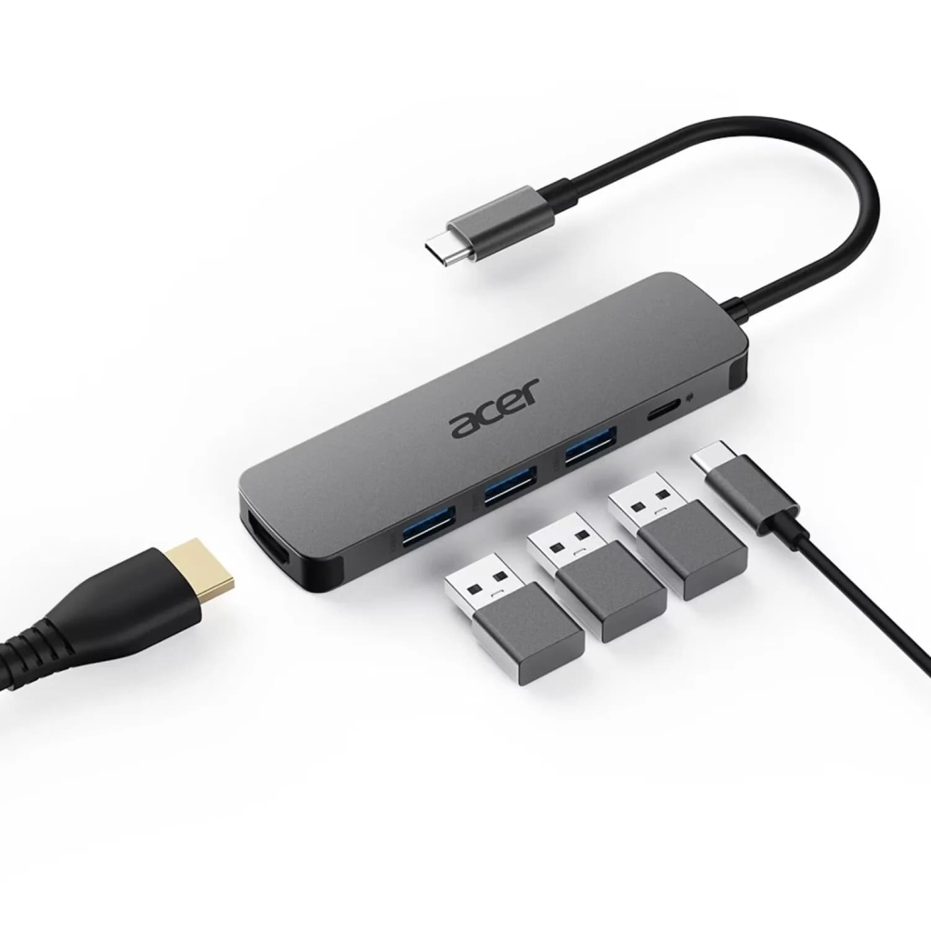 Концентратор Acer USB-C 5-in-1 3xUSB 3.0 + HDMI + USB-C gray (HP.DSCAB.021) - зображення 7