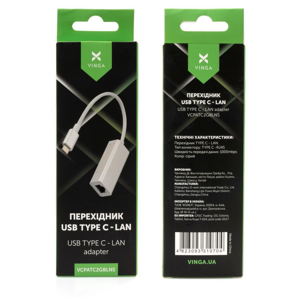Перехідник USB-C to RJ45 Ethernet 1000Mbps aluminium Vinga (VCPATC2GBLNS) - изображение 4