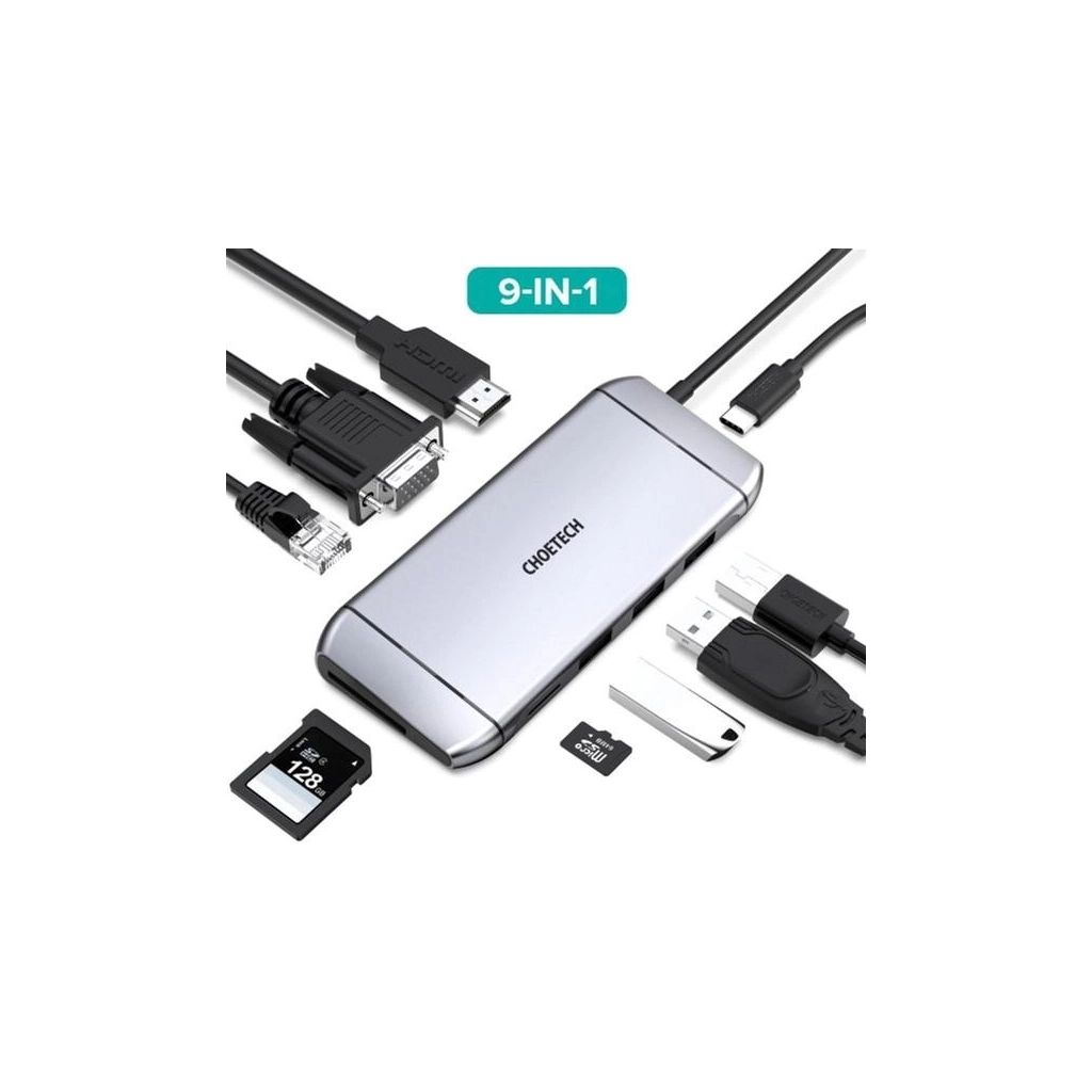 Концентратор Choetech USB-C 9-in-1 (HUB-M15-GY) - изображение 2