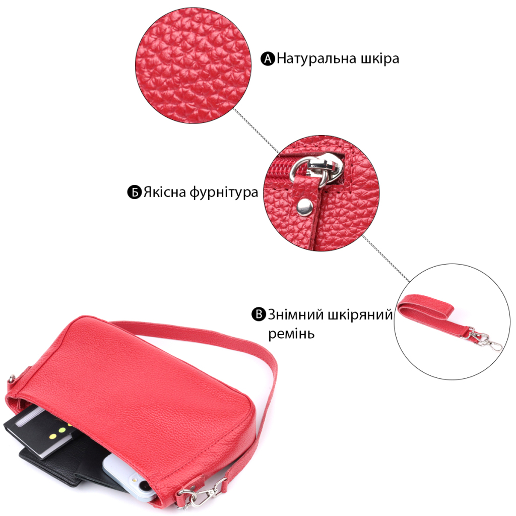 Сумка Shvigel З натуральної шкіри Червона (22836) - зображення 4