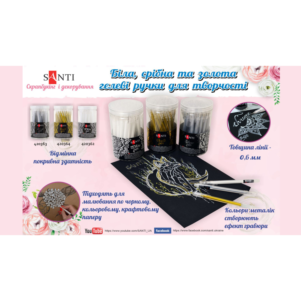 Ручка гелева Santi 0,6 мм срібна (420363) - зображення 2