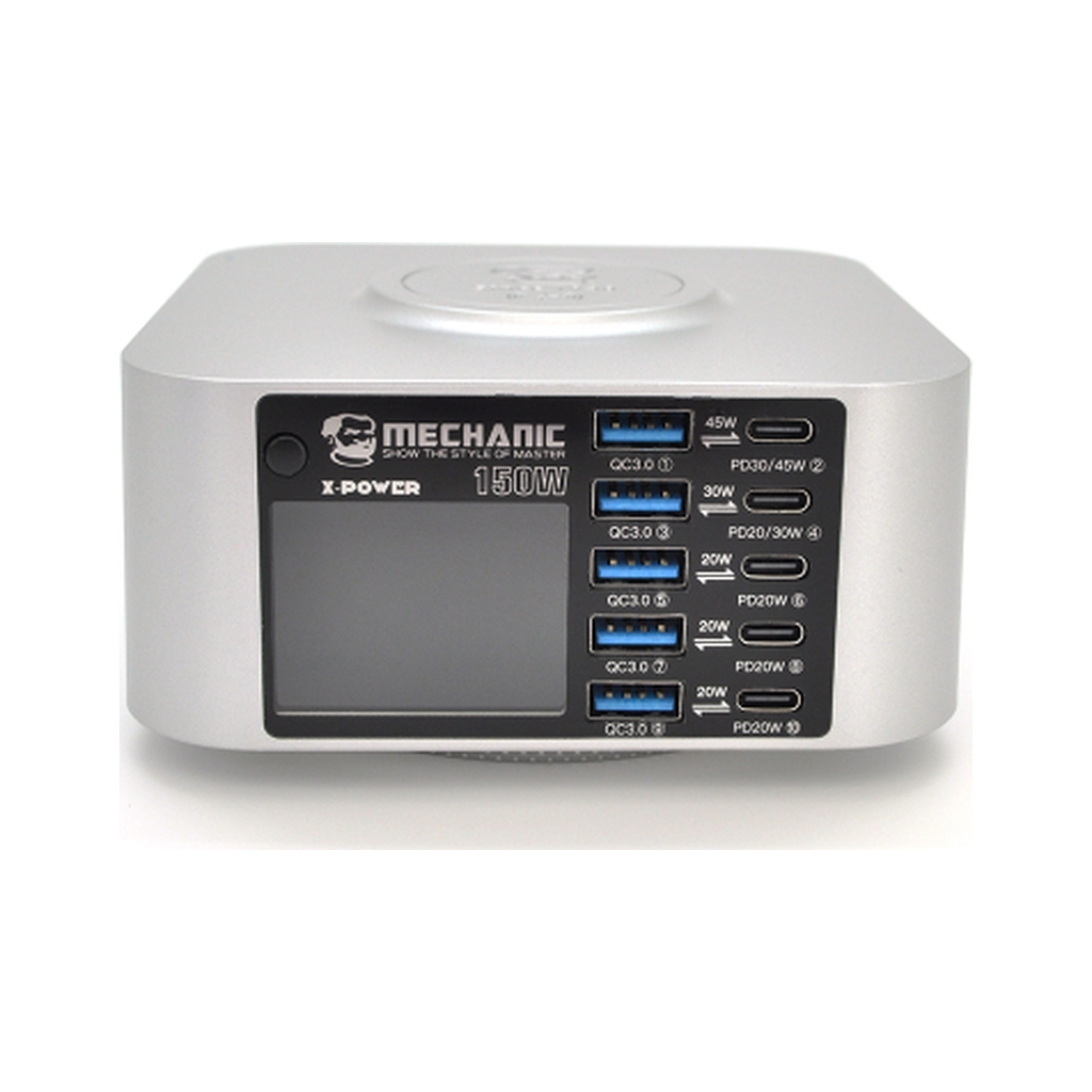 Зарядний пристрій MECHANIC 5xUSB-C PD + 5xUSB QC3.0 + Wireless Charging 15W LED indication 200W black (X-Power Plus-200W) - зображення 1