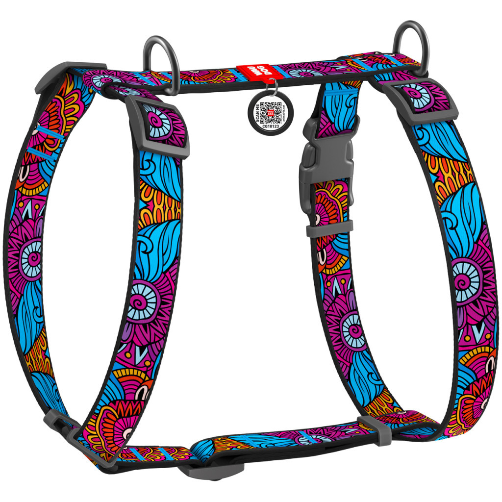 Шлея для собак WAUDOG Nylon з QR паспортом анатомічна H-подібна "Літо" L (5575) - зображення 1