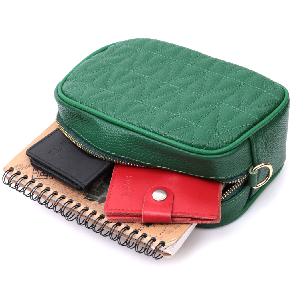 Сумка Vintage Стьобана жіноча з натуральної шкіри Зелена (22613) - зображення 10