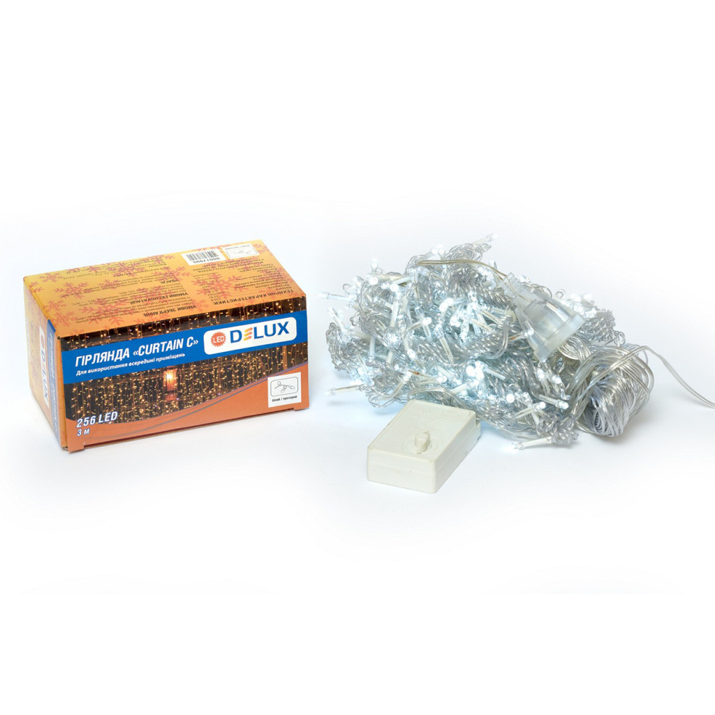 Гірлянда Delux Curtain С 256LED 3х2 м білий/прозорий IP20 (90017995) - зображення 1