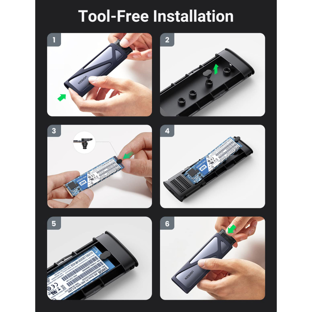 Кишеня зовнішня Ugreen SSD M.2 (NVME) M-KEY UGREEN 3.2 GEN2 CM400 gray (90264) - зображення 7