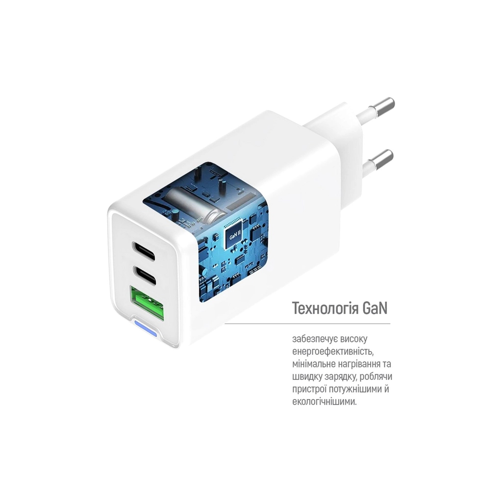 Зарядний пристрій ColorWay GaN Mini 65W PD Port PPS USB (USB-2C1A) white (CW-CHS058PD-WT) - зображення 8